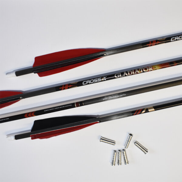 Cross-X, 6 Pfeile - Gladiator - 400 mit Naturfedern ( Insert liegt nur bei, ohne Spitze )