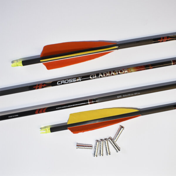 Cross-X, 6 Pfeile - Gladiator - 500 mit Naturfedern ( Insert liegt nur bei, ohne Spitze )