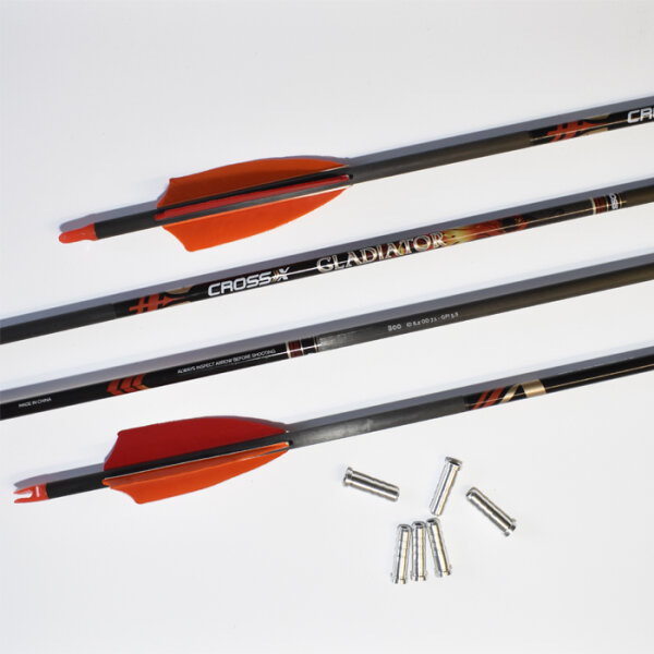 Cross-X, 6 Pfeile - Gladiator - 800 mit Naturfedern ( Insert liegt nur bei, ohne Spitze )