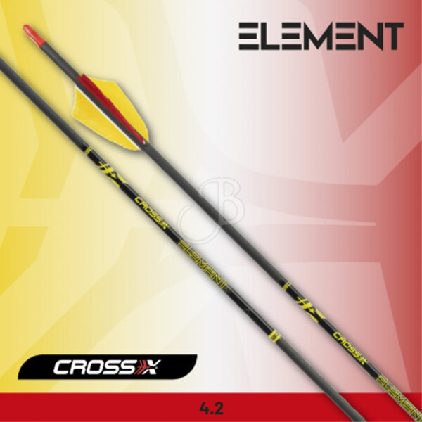 Cross-X, 6 Pfeile - Element mit Naturfedern, Spitze montiert - 1300
