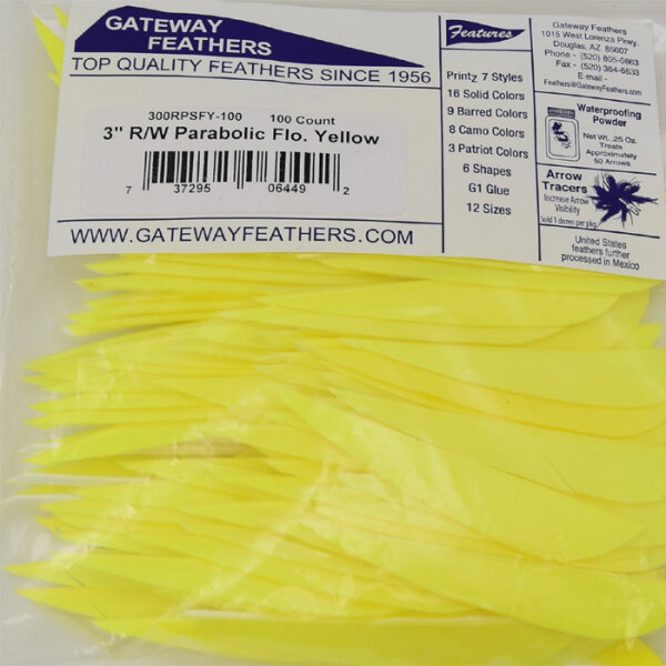 Gateway, Naturfedern Solid Color  3 Zoll RW parabolic - Yellow-Fluo